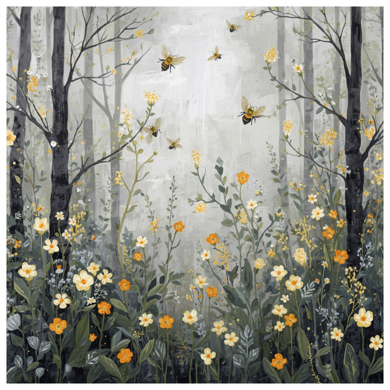 Tapisserie murale forêt avec fleurs sauvages, H 104 po x 88 avec 4 œillets