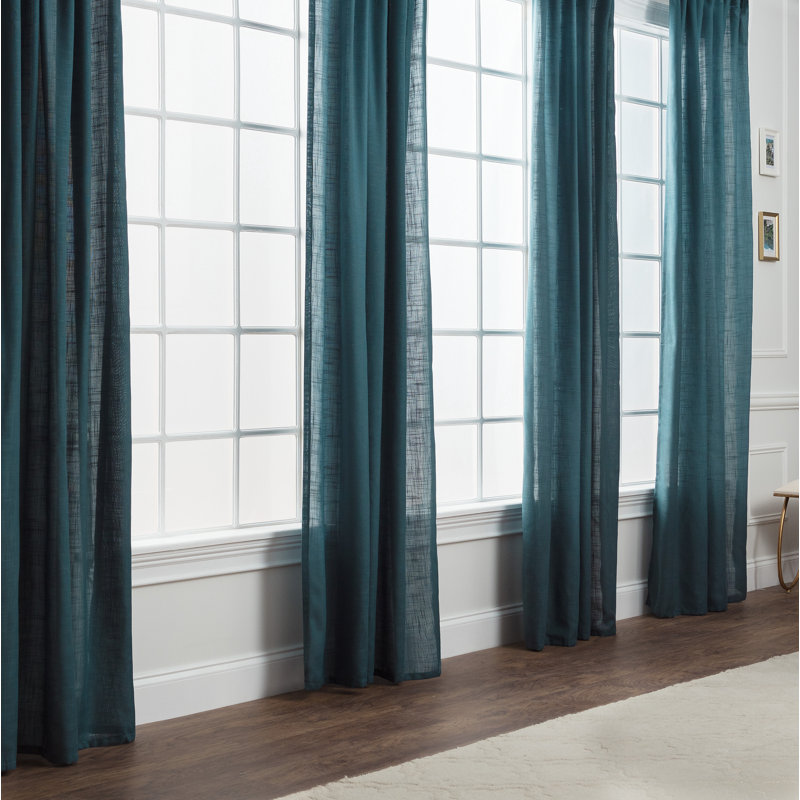 Misenheimer Solid Semi-Sheer Rod Pocket Curtain Panels, 52" x 96", Blue