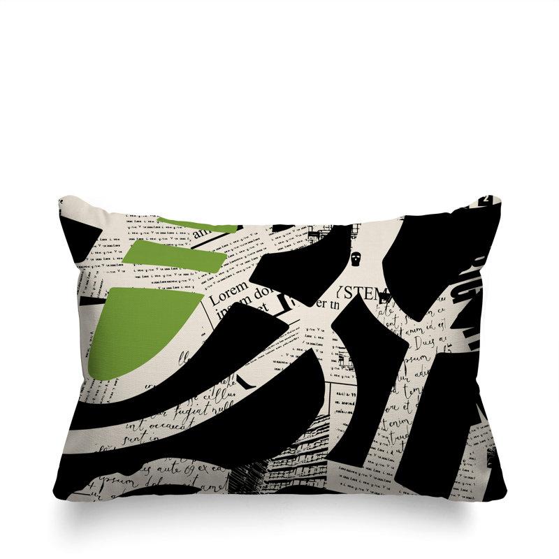 Oreiller rectangulaire réversible intérieur / extérieur Kaya, Chartreuse / noir / blanc cassé, H 14 po x l 20 po