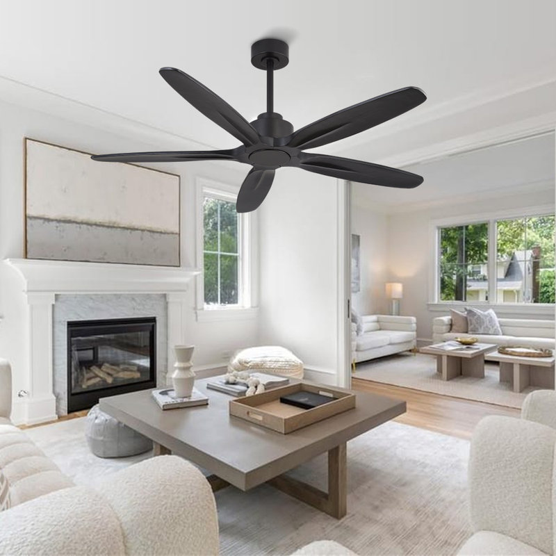  54 In. 5 Solid Wood Blades Indoor Ceiling Fan With Remote Control, Quiet Reversible DC Motor,  Black, Black, Black