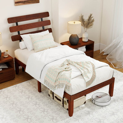 Cadre de lit simple de 15,5 pouces avec tête de lit rétro et espace de rangement sous le lit