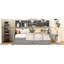 Lit de jour simple, lattes en bois massif gris, rangement de chevet et conception fonctionnelle dans un cadre soutenu, tiroirs pour tablettes-369386317-369386316