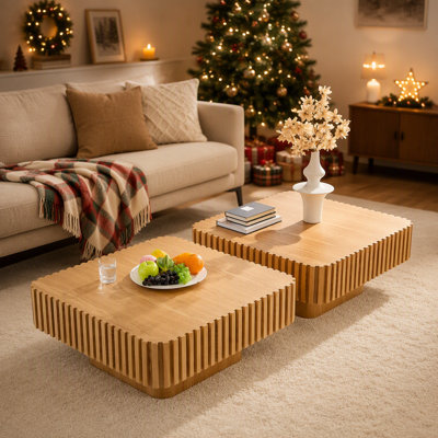 Ensemble de tables basses carrées modernes fabriquées à la main avec base piédestal robuste pour le décor et la fonctionnalité du salon