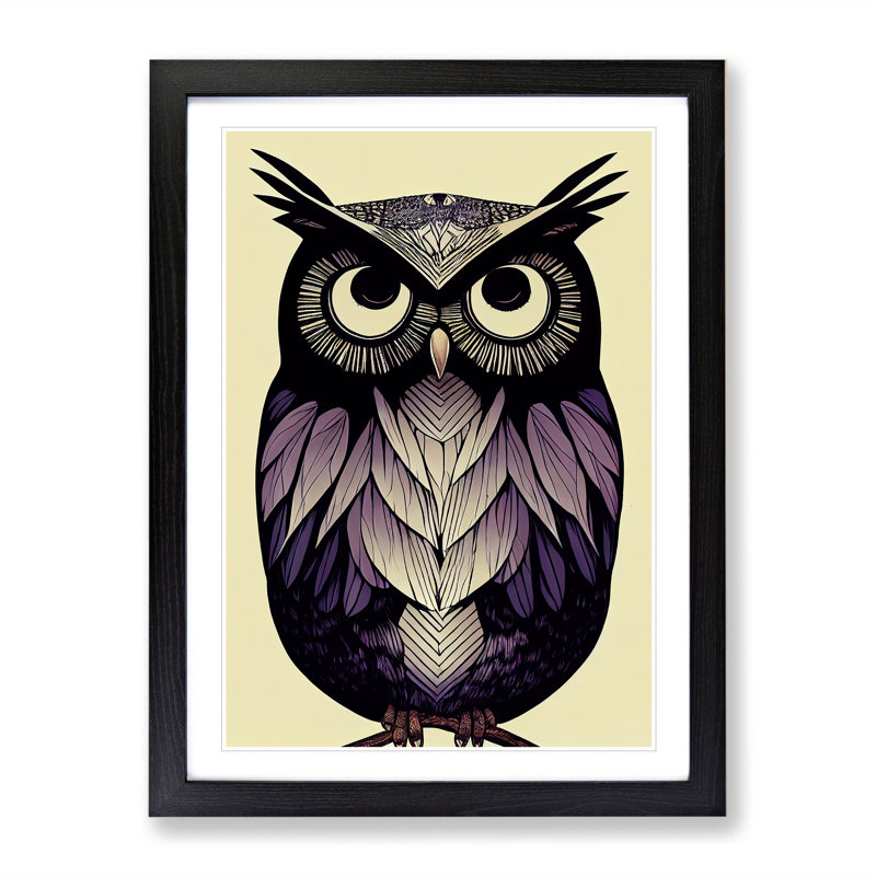 Spirited Owl - Single Picture Frame Painting, Black, 64cm H x 46cm W x 2cm D