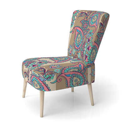 Blue And Pink Paisley Striped - Upholstered Patterned Accent Side Chair