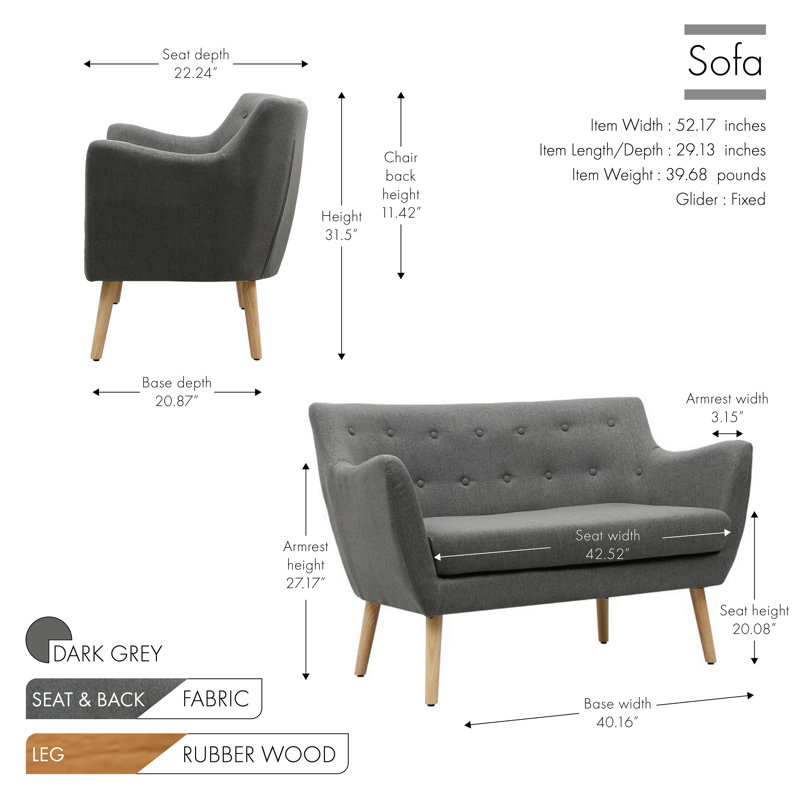 Mcdorman Upholstered 52.17'' Loveseat, Dark Gray