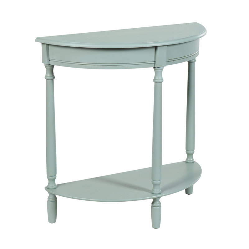 Tinsle Collection Half Moon Console Table with Storage Shelf End Table - Honeynut, Antique Ice Blue