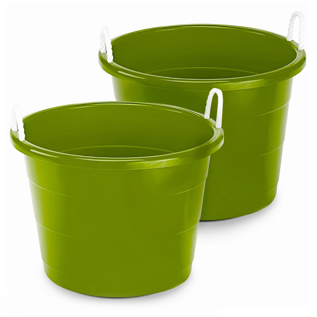 Homz Plastic 17 Gallon Utility Storage Bucket Tub W/Rope Handle (Set of 2) Homz