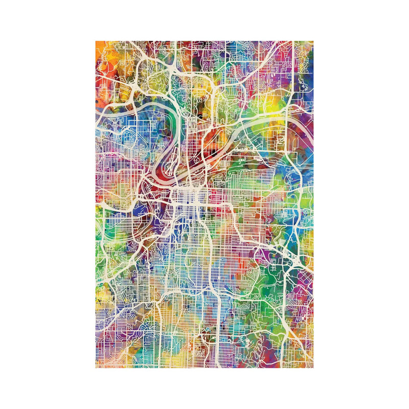 Kansas City Missouri City Map I by Michael Tompsett - 1 Piece Wrapped Canvas Wall Art, 66.04 cm H x 45.72 cm W x 3.175 cm D