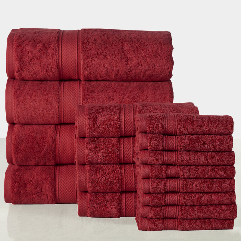 Ensemble de serviettes en coton à 100 % de 16 articles Joplyn, Rouge vélo