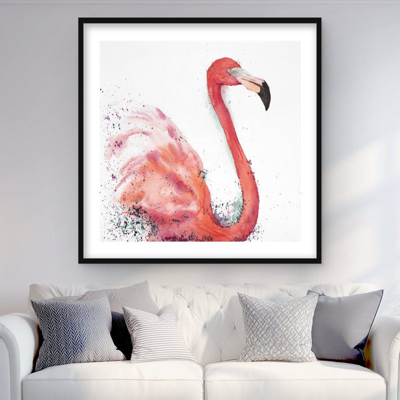 «Splashing Flamingo - Romantic Bird», reproduction encadrée