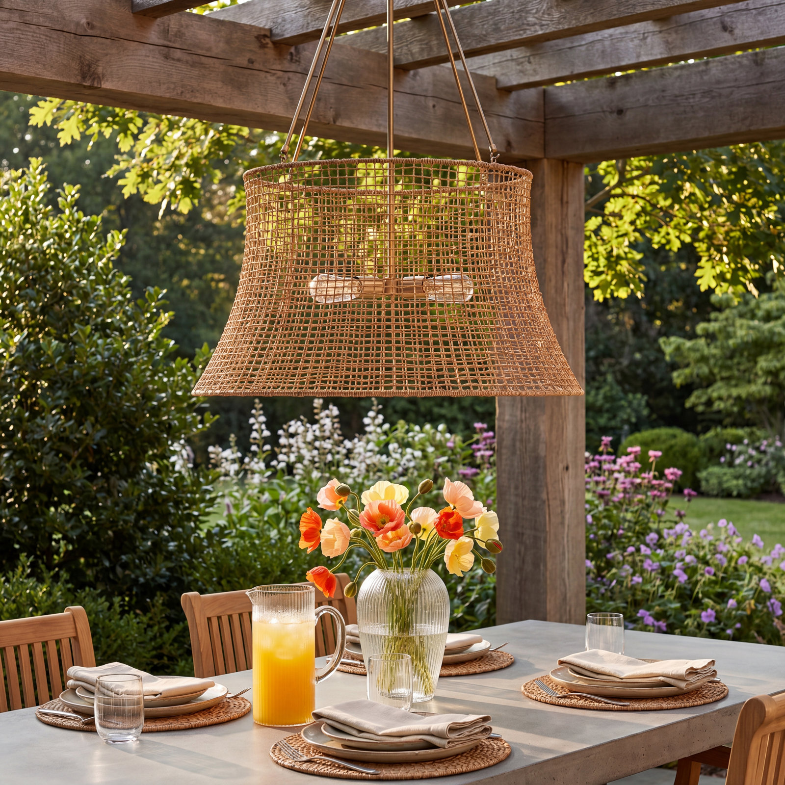 Outdoor Metal Chandelier, Burnished Brass