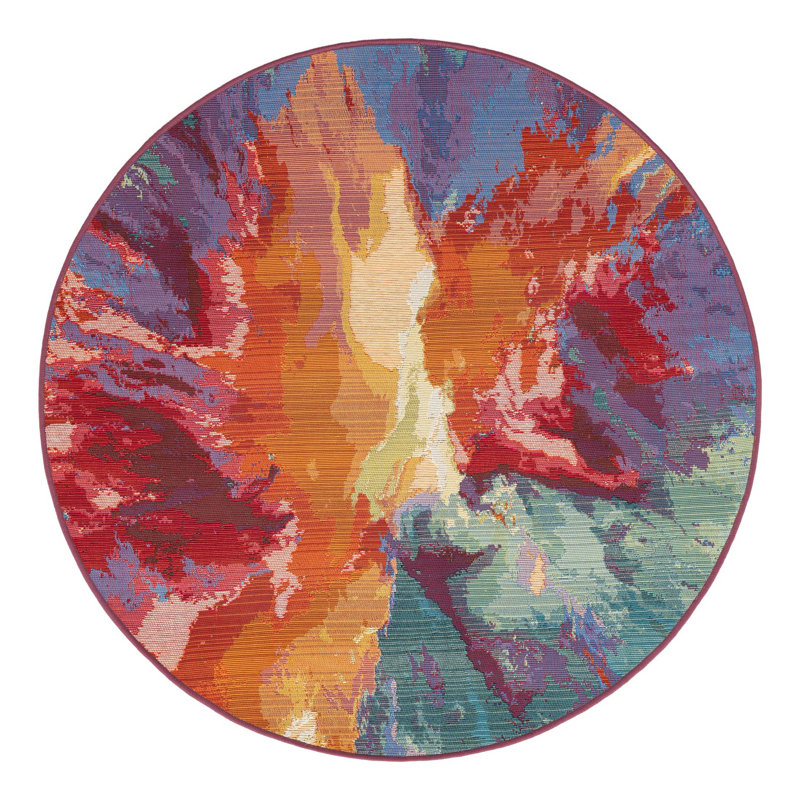 Azaleea Power Loomed Polypropylene Indoor/Outdoor Area Rug in Blue/Red/Orange, Round 4'1"