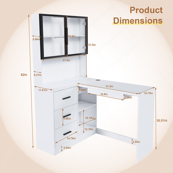 Wrought Studio Computer Desk With Glass Cabinets & Built-In LED Lights ...