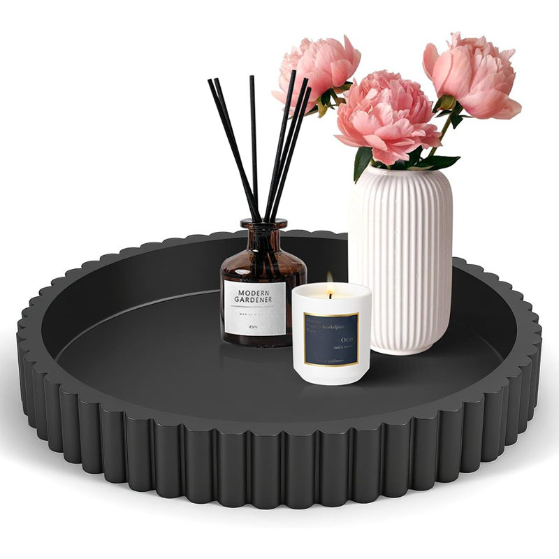 Round Wooden Decorative Tray, Modern Tray For Coffee Table And Home Decor