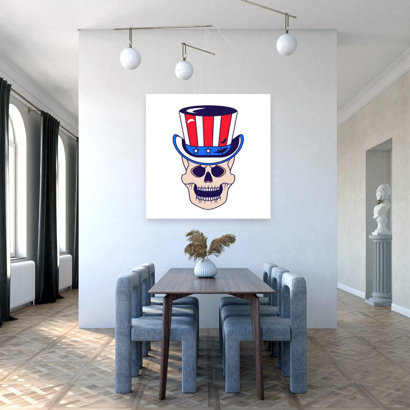 Crâne coiffé d'un chapeau d'oncle Sam - Affiche murale abstraite vintage représentant un paysage de montagne