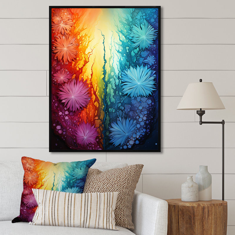 Feux d'artifice colorés 2 - Botanicals Wall Art, Cadre flottant noir, H 44 po x l 34 po x P 1,5 po