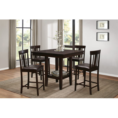 5Pc Counter Height Dining Set Espresso Finish Counter Height Table With Shelf And 4 Counter Height Chairs Set Wooden Furniture Dining Kitchen Set -  August GroveÂ®, BE6EBE34E3394933B738CA21F19BBB70