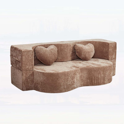 Canapé convertible en forme de cœur en forme de cœur, aucun assemblage requis, rembourrage en éponge douce pour un confort ultime et polyvalent dans les petits espaces