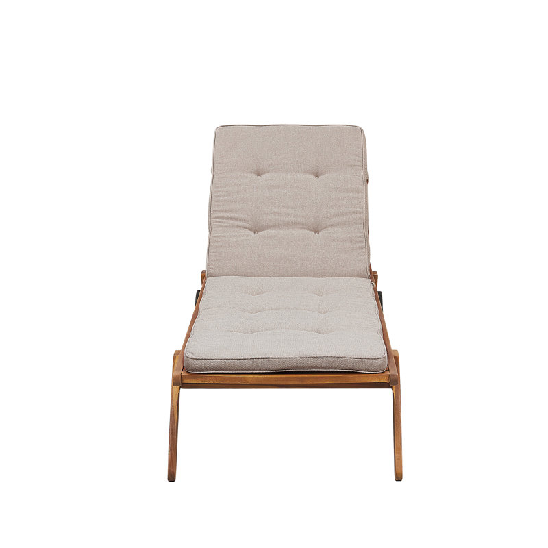 Barry 195cm Long Reclining Acacia Single Chaise with Cushions and Table, Beige