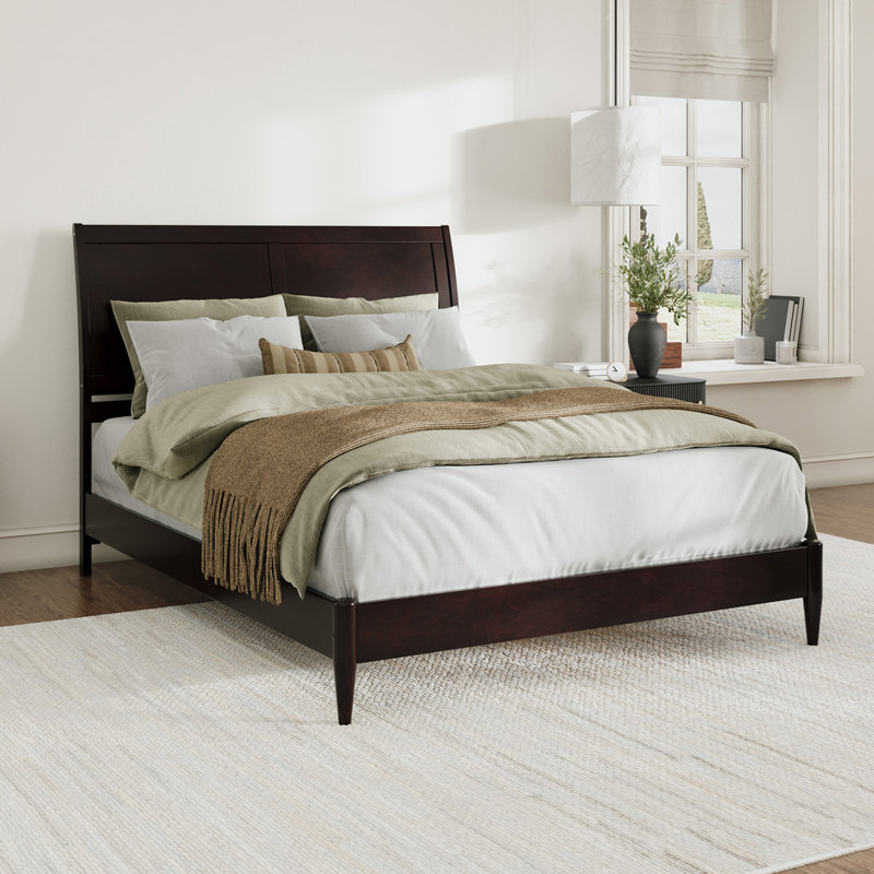 Lit plateforme en bois massif avec pied de lit assorti Ambrey, Espresso, Grand