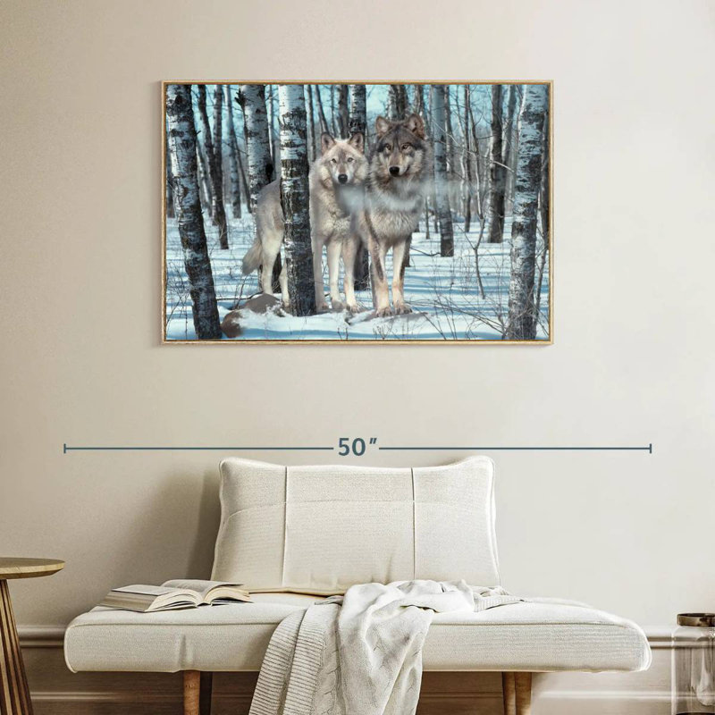 Ombres de neige, Cadre flottant en bois naturel, 40 po x 27 po