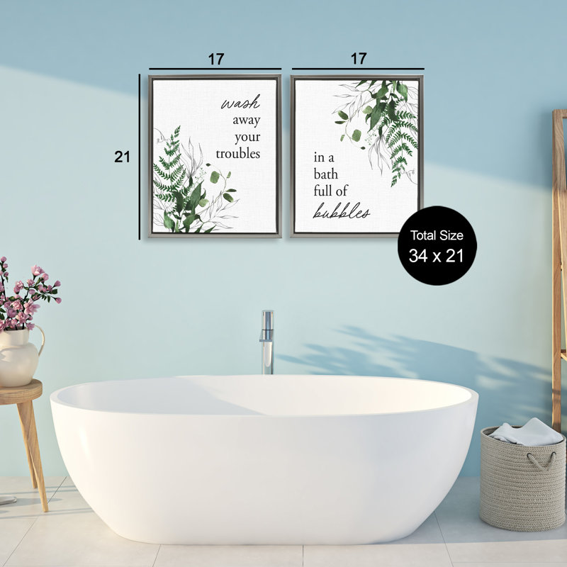 Ensemble de 2 cadres de baignoire à bulles avec feuillage de forêt, design par lettré et doublé, Cadre flottant gris lustré
