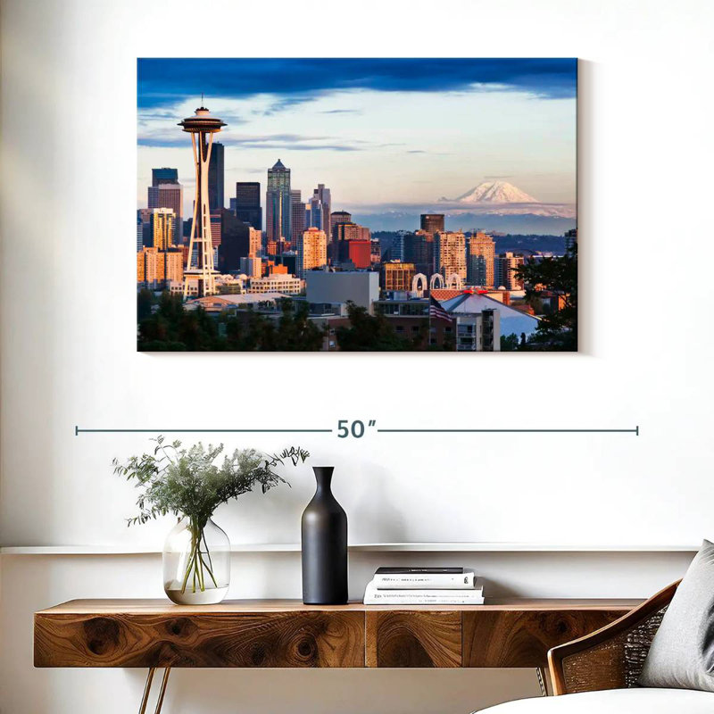 Skyline de Sirci Seattle et Mont Rainier, H 26 po x l 39 po