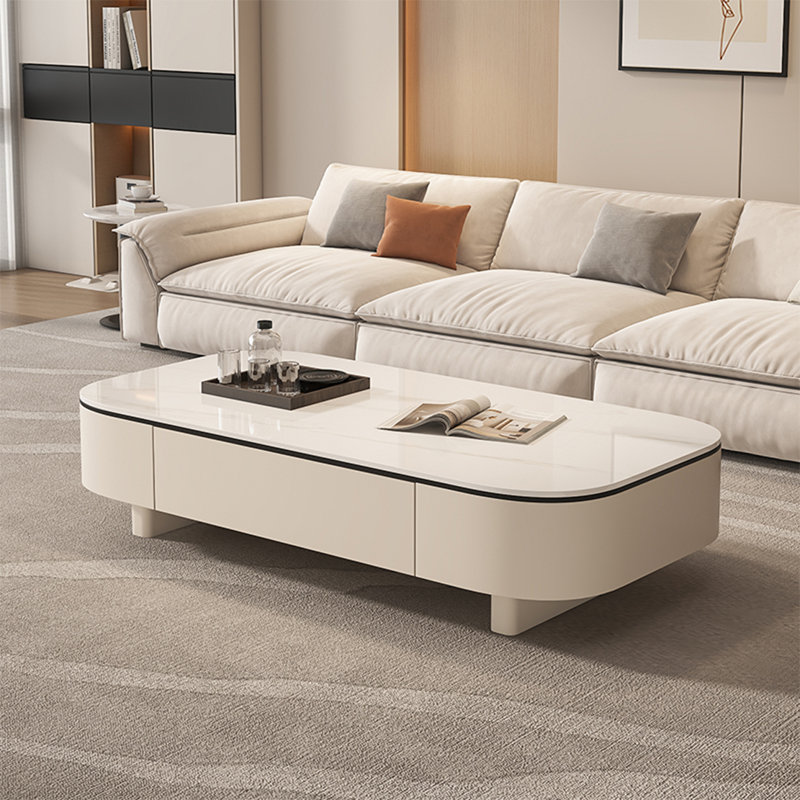 Table basse moderne en ardoise minimaliste, Blanc, H 15,7 po x L 55,1 po x l 27,6 po