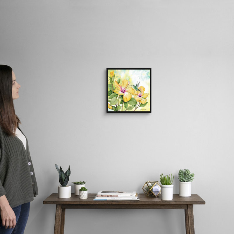 Hibiscus, art mural sur toile, H 12 po x l 12 po x P 1,75 po, Toile avec cadre noir