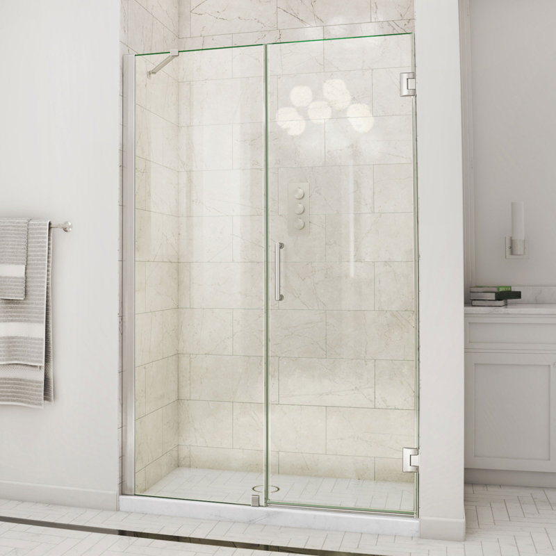 DreamLine Unidoor 47 - 48 inch W x 72 inch H Frameless Hinged Shower Door with Support Arm in Brushed Nickel, Brushed Nickel