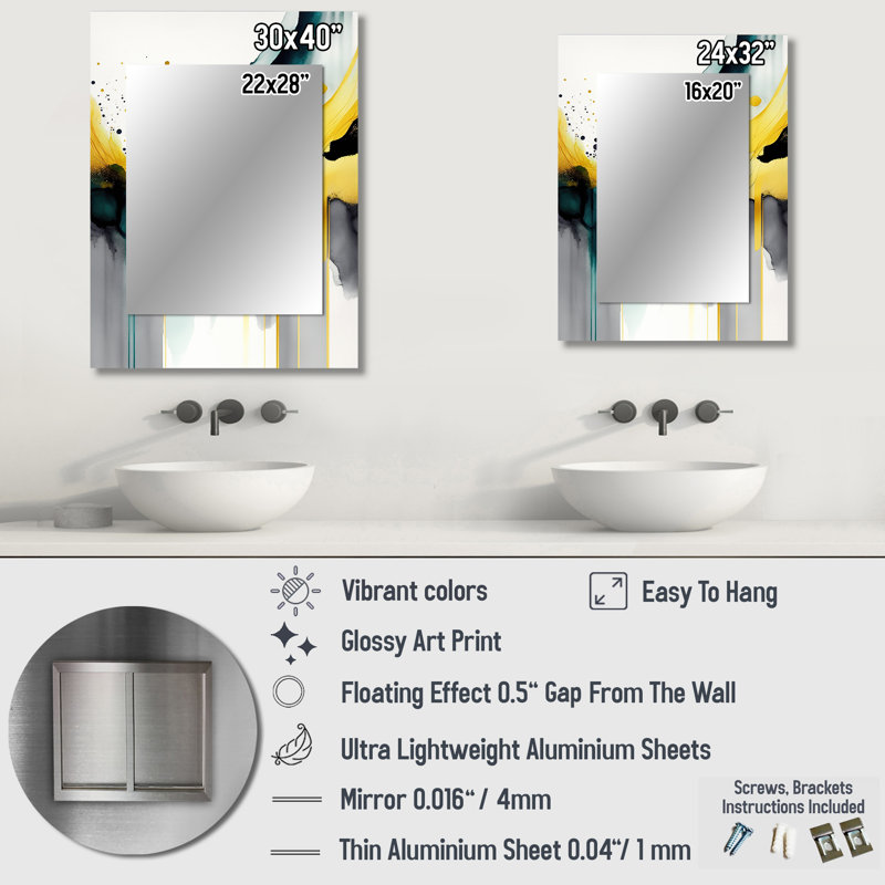 Abstract Transitional Shapes II - Abstract Shapes Decorative Wall Mirror, White Mirror, Printed Metal Art, 32" x 24"