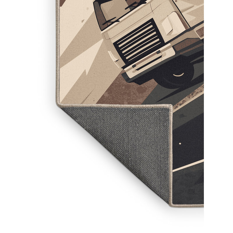 Tapis beige moelleux moelleux à motif de camion à ordures moderne Eddleman, 2 pi x 3 pi