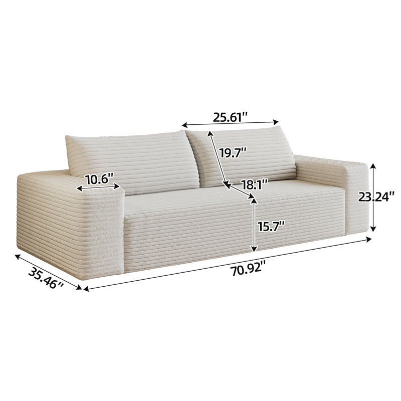 Canapé en velours côtelé avec coussin moelleux, Blanc