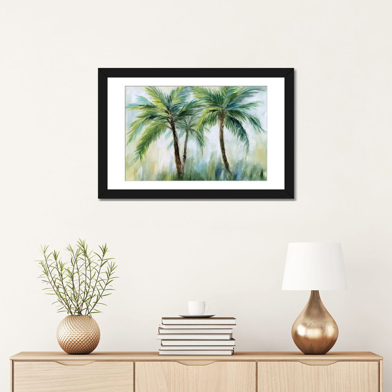 «Palm Sensation», reproduction sur toile, H 16 po x l 24 po x P 1 po, Papier d'art encadré noir, Blanc