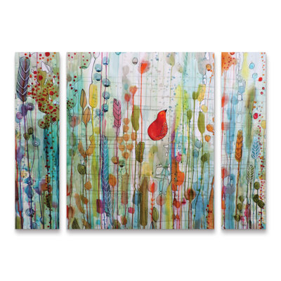 Ensemble de 3 panneaux multicolores Sylvie Demers «Une Ame Dans Le Jardin»
