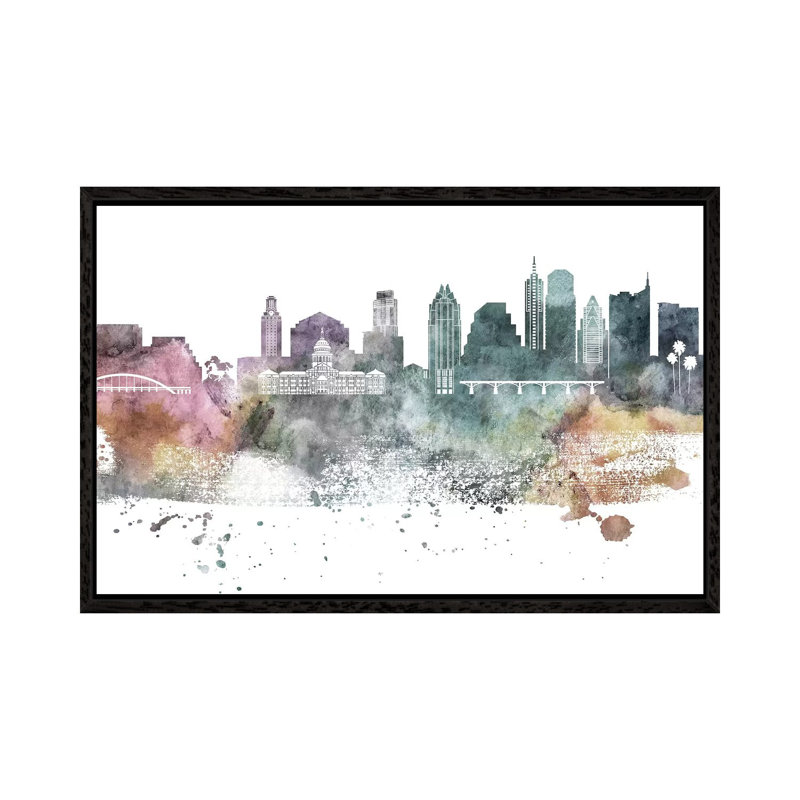 Austin Pastel Skylines - Print on Canvas, 66.04 cm H x 45.72 cm W, Black Framed