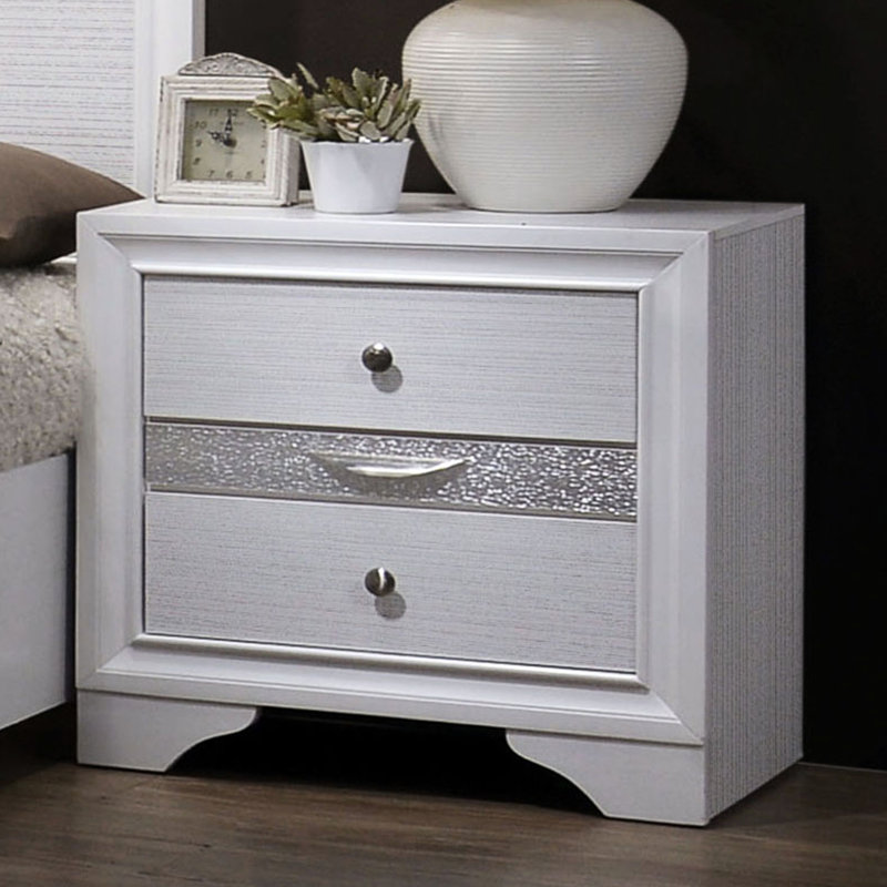 Table de chevet de style contemporain avec finition blanche et compartiment caché pour bijoux, Blanc