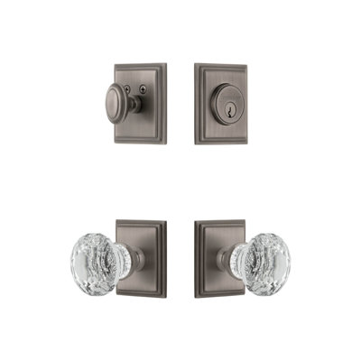 Ensemble d'entrée complet avec rosette carrée et poignée en cristal Carre