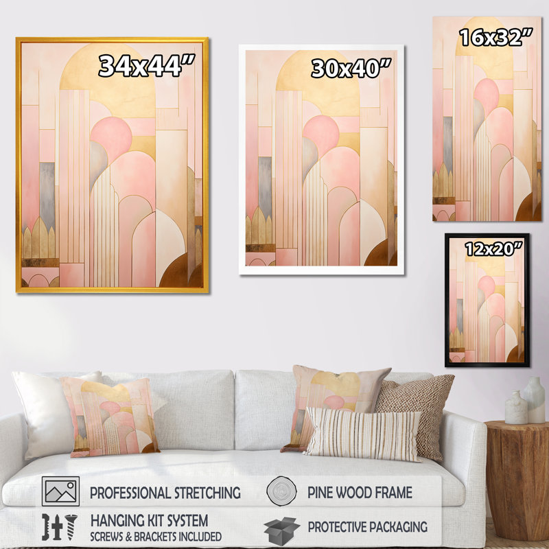 Golden City Dreams Retro Illustration I - reproduction sur toile, H 32 po x l 16 po x P 1 po, Cadre flottant noir