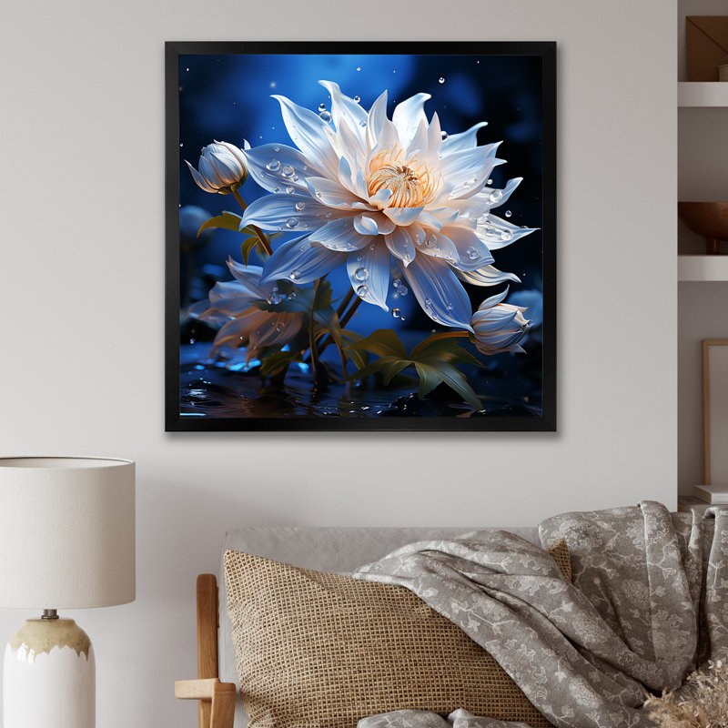 Harmonie de bleuet cristal sur toile, Cadre simple noir, H 16 po x l 16 po x P 1 po