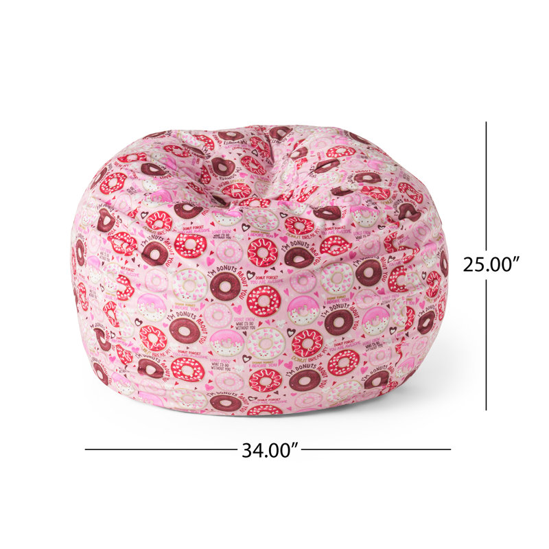 Fauteuil à billes à motif de beignet rose - Meuble d'appoint arrondi de 3 pieds avec tissu doux, siège confortable pour le salon et la chambre à coucher
