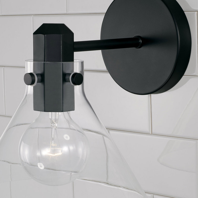 Applique murale 1 lumière en noir mat l 8 po x H 9 po avec verre transparent, Noir mat