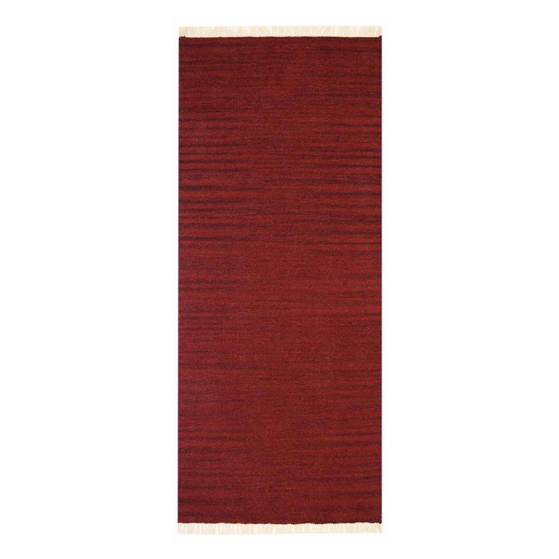 Alithea Hand Woven Flat Weave Kilim Wool Eco-Friendly Area Rugs - Runner, Dark Red Color, Plain Solid Design, Low Pile Handmade Area Rugs for Living Room, Bed Room