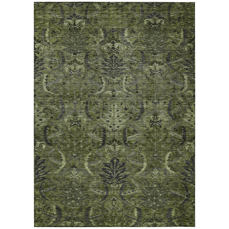 Machine Washable Indoor/Outdoor Chayil ACN1082 Olive Rug