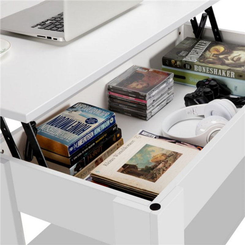 Ajeem Rectangular Lift Top Coffee Table with Storage, 22" H x 38.6" L x 19.7" W, White