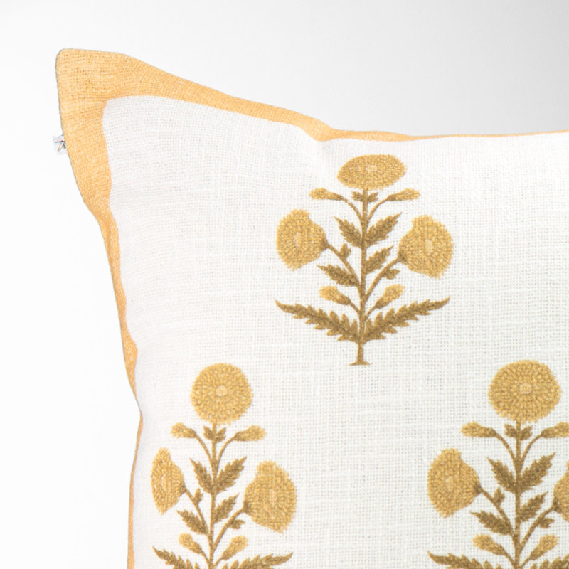 Floral Cotton Pillow Cover, 22"H x 22"W, Gold Floral, Square