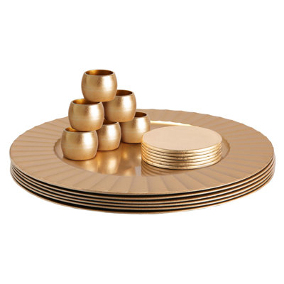 Argon Tableware - Fluted Melamine Charger Plates with Coasters & Napkin Rings - 18 Piece Set