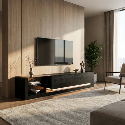 Culver 89'' W 2-Drawer Sleek TV Stand Media Console With Ambient Lighting And 2-Tier Tempered Glass