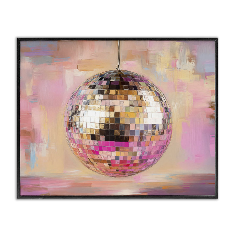 Giclée encadrée en forme de boule disco en miroir, design par Nini Art, H 16 po x l 20 po, Giclée encadrée noir minuit